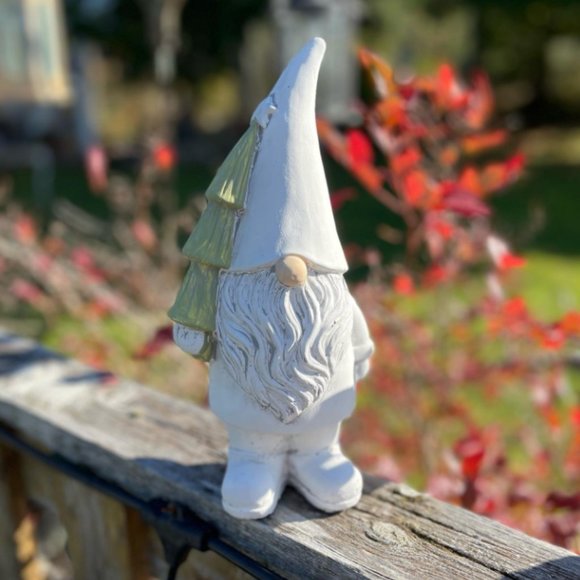 Abbott Collection - Large 11" Cement Spring Garden Gnome with Tree - Picture 6 of 9